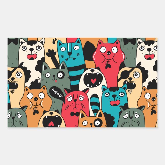 Pegatina Rectangular La multitud de gatos (Anverso)