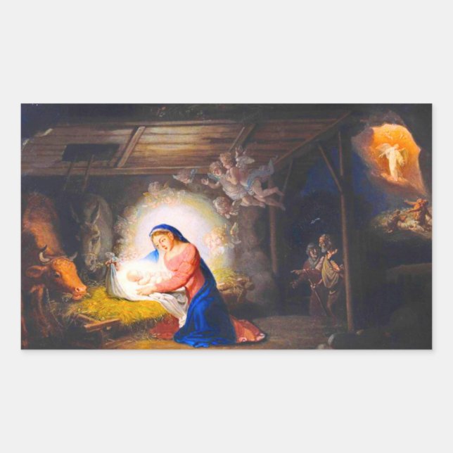 Pegatina Rectangular La Natividad de Cristo (Anverso)