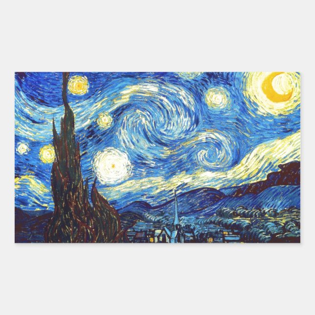 Pegatina Rectangular La noche estrellada de Vincent van Gogh 1889 (Anverso)