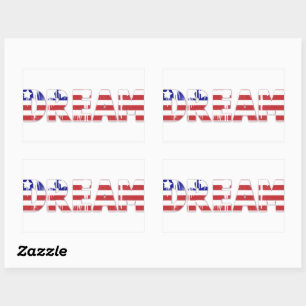 Pegatina Rectangular La palabra sueño con bandera patriótica estadounid