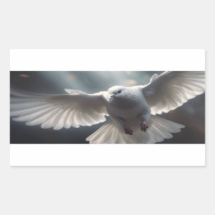 Pegatina Rectangular La paloma de la paz blanca volando