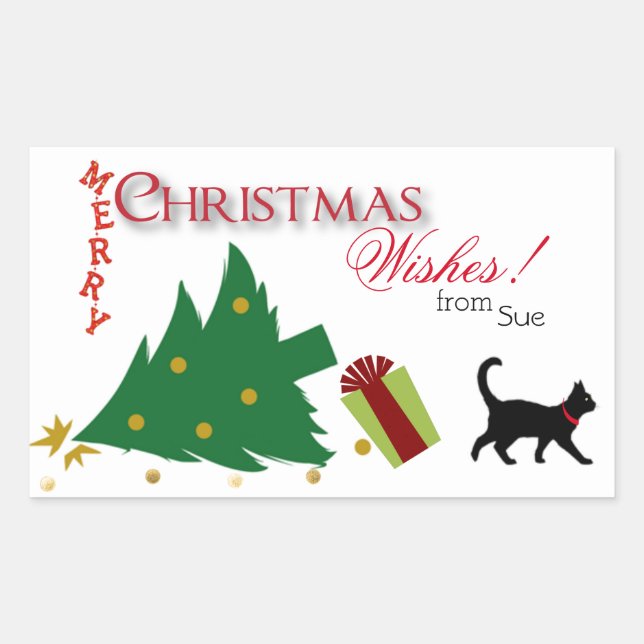 Pegatina Rectangular La perspectiva de un gato de los Navidades Pegatin (Anverso)