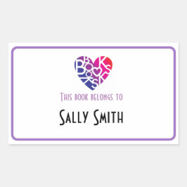 Pegatina Rectangular La placa de librería de Lover's Heart® Book Lover
