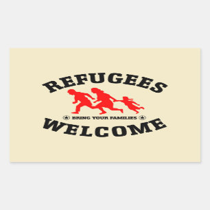 Pegatina Rectangular La recepción de los refugiados trae a sus familia