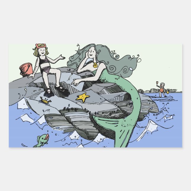 Pegatina Rectangular La sirena costera lindo personalizado playa arte i (Anverso)