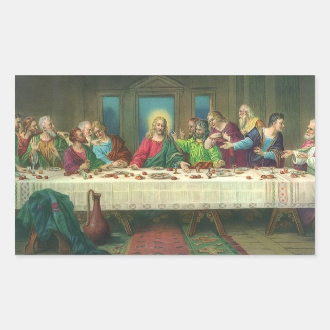 Pegatina Rectangular La Última Cena Originalmente por Leonardo da Vinci (Anverso)