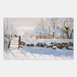 Pegatina Rectangular La Urraca (Escena Invernal Nevada) (por Claude Mon