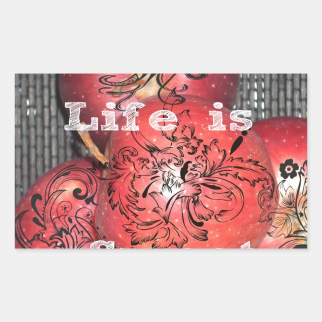 Pegatina Rectangular La vida es dulce: Diseño de Apple y Floral Motif (Anverso)