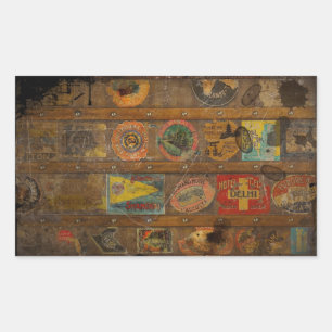 Pegatina Rectangular La vuelta retro al tronco mundial