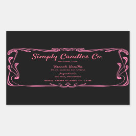 Pegatina Rectangular Labesales de Jar de Vela de borde negro y rosa