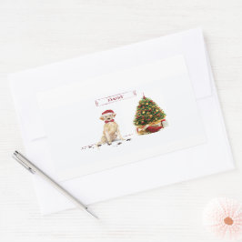 Pegatina Rectangular Labrador amarillo recuperó a divertidos Navidades 
