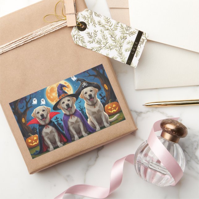 Pegatina Rectangular Labrador perros calabaza Halloween es gracioso (Regalar)
