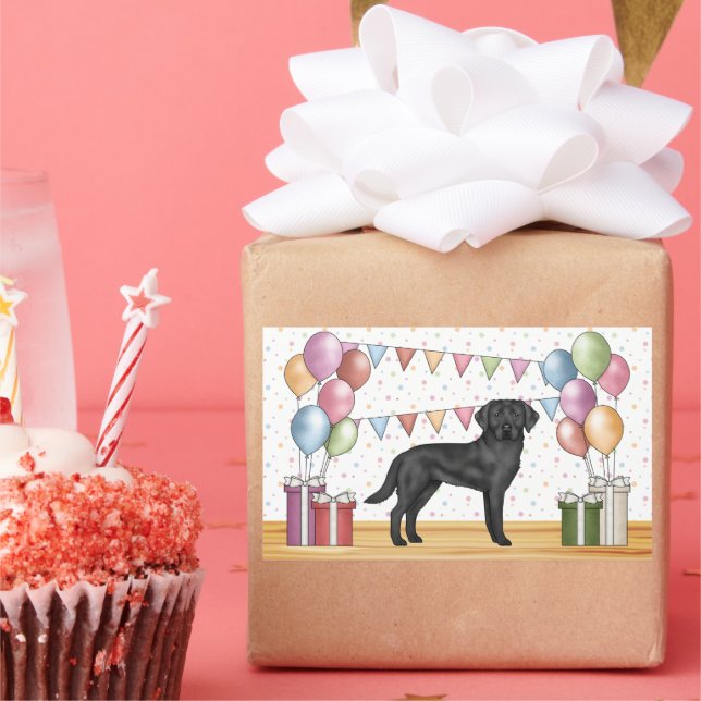 Pegatina Rectangular Labrador Retriever Negro Cumpleaños Colorido (Fiesta)