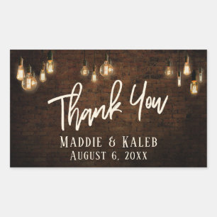 Pegatina Rectangular Ladrillos industriales con luz Edison Gracias