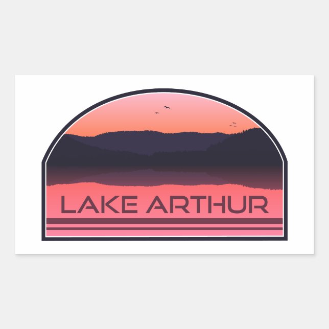 Pegatina Rectangular Lago Arthur Pennsylvania Red Sunrise (Anverso)