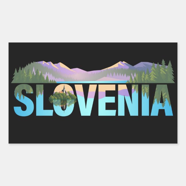 Pegatina Rectangular Lago Bled Eslovenia Europa (Anverso)