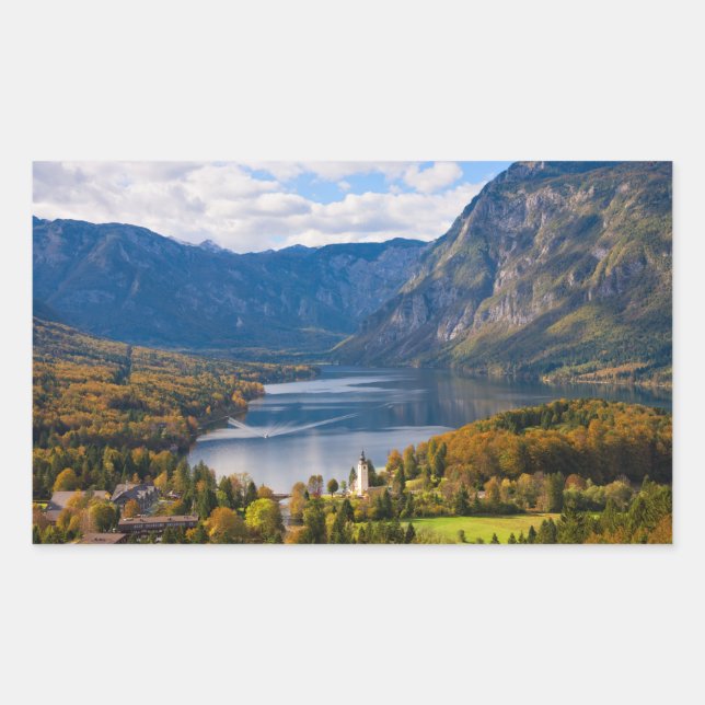 Pegatina Rectangular Lago Bohinj en Eslovenia en otoño (Anverso)