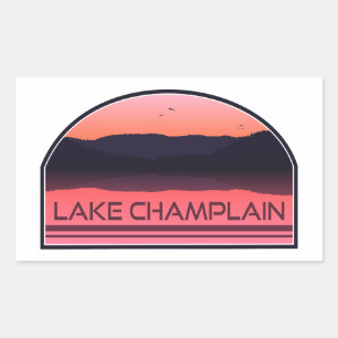 Pegatina Rectangular Lago Champlain Nueva York Vermont Amanecer Rojo