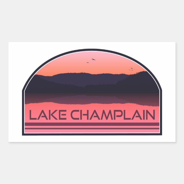Pegatina Rectangular Lago Champlain Nueva York Vermont Amanecer Rojo (Anverso)
