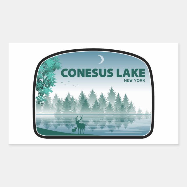 Pegatina Rectangular Lago Conesus Nueva York Ciervo (Anverso)