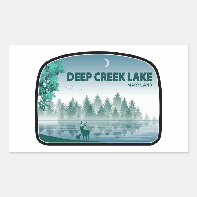 Pegatina Rectangular Lago Deep Creek Maryland Ciervos (Anverso)