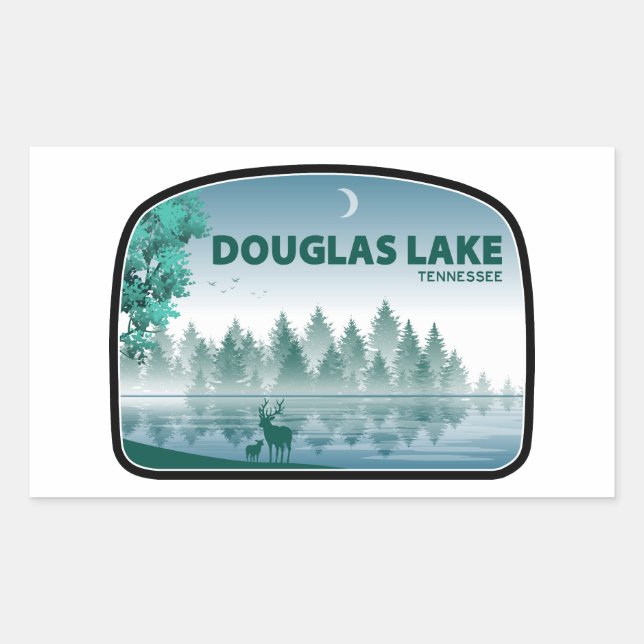 Pegatina Rectangular Lago Douglas Tennessee Ciervos (Anverso)
