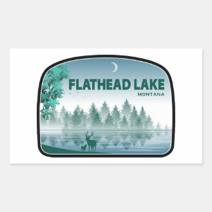 Pegatina Rectangular Lago Flathead Montana Ciervo