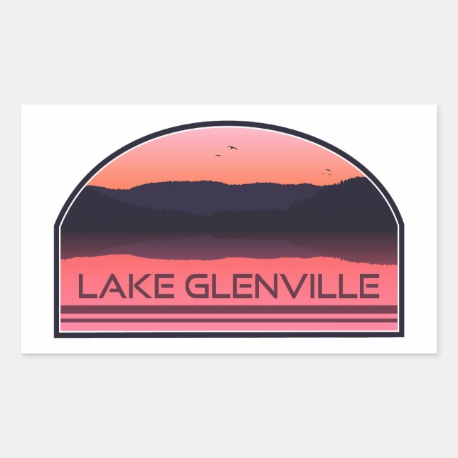 Pegatina Rectangular Lago Glenville North Carolina Red Sunrise (Anverso)