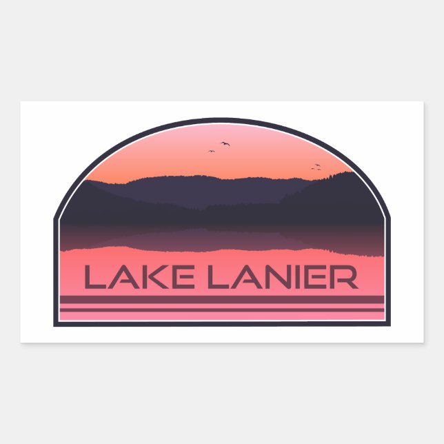 Pegatina Rectangular Lago Lanier Georgia Amanecer Rojo (Anverso)