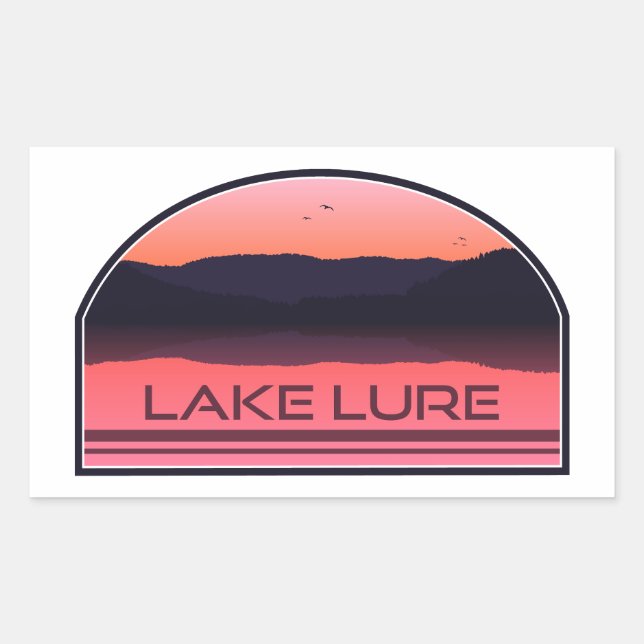 Pegatina Rectangular Lago Lure North Carolina Amanecer Rojo (Anverso)