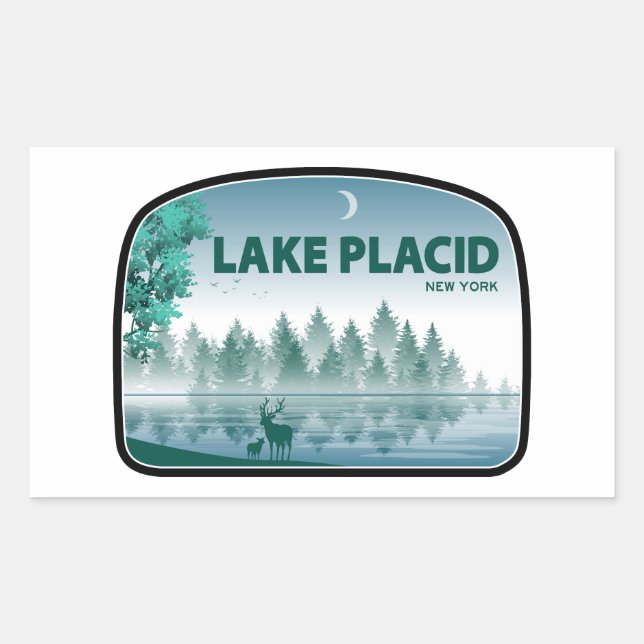 Pegatina Rectangular Lago Placid New York Deer (Anverso)