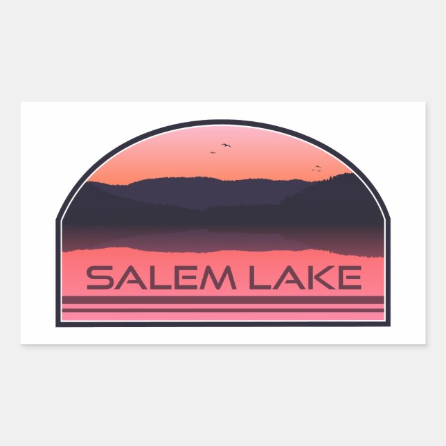 Pegatina Rectangular Lago Salem Carolina del Norte Amanecer Rojo (Anverso)