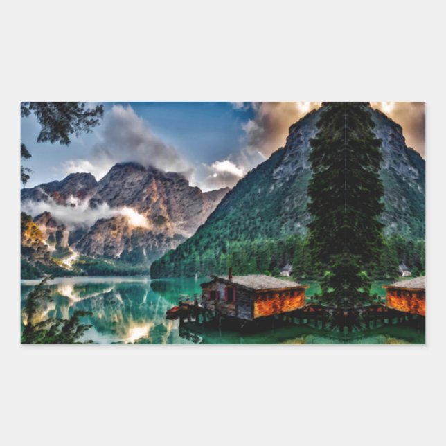 Pegatina Rectangular Lago Surrealista Italiano (Anverso)