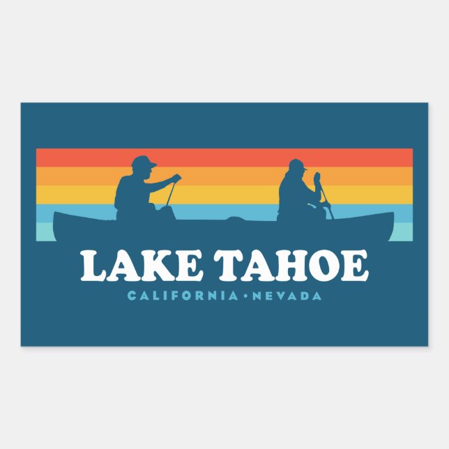 Pegatina Rectangular Lago Tahoe California Nevada Canoe (Anverso)