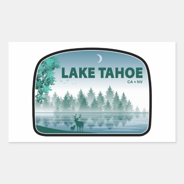 Pegatina Rectangular Lago Tahoe California Nevada Deer (Anverso)