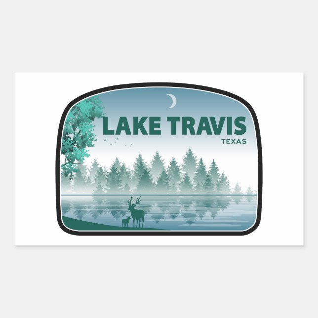 Pegatina Rectangular Lago Travis Austin Texas Ciervo (Anverso)