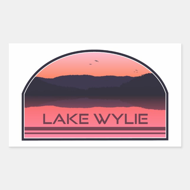 Pegatina Rectangular Lago Wylie North Carolina Red Sunrise (Anverso)