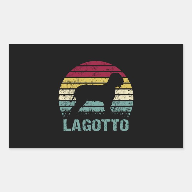 Pegatina Rectangular Lagotto Romagnolo Retro Vintage Silhouette Circle (Anverso)