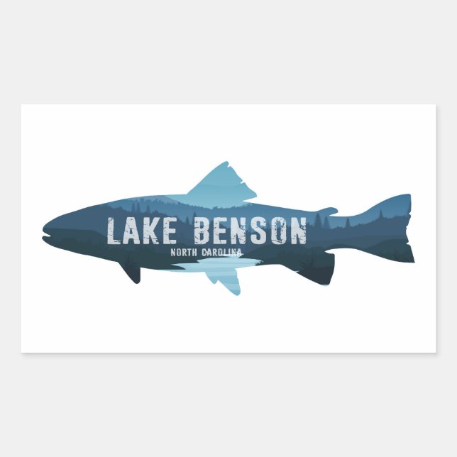 Pegatina Rectangular Lake Benson North Carolina Fish (Anverso)
