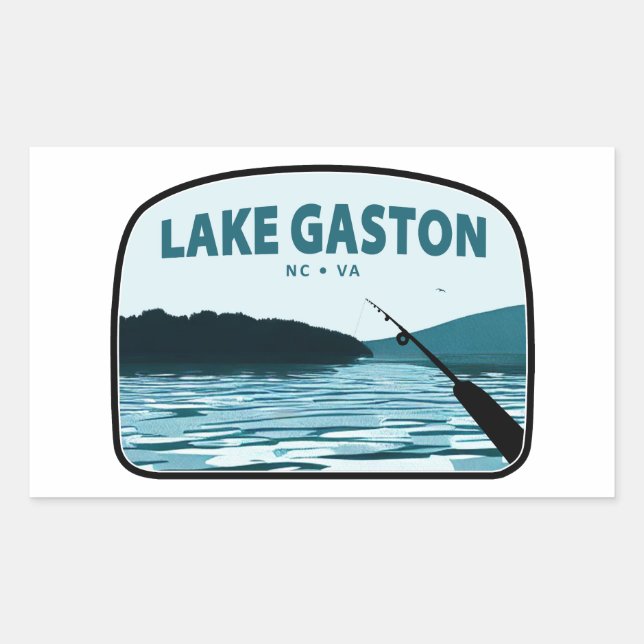Pegatina Rectangular Lake Gaston North Carolina Virginia Fishing Rod (Anverso)