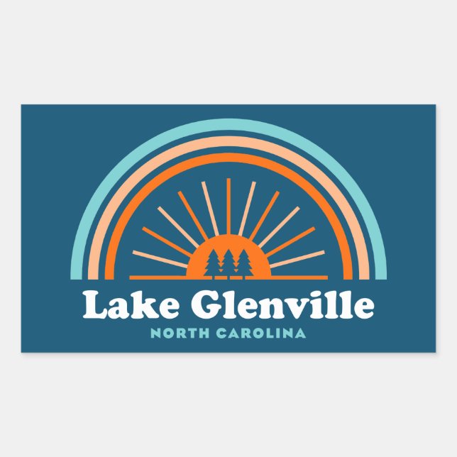 Pegatina Rectangular Lake Glenville North Carolina Rainbow (Anverso)