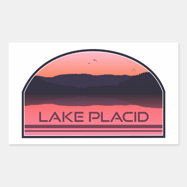 Pegatina Rectangular Lake Placid New York Red Sunrise (Anverso)