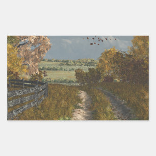 Pegatina Rectangular Lane rural en otoño