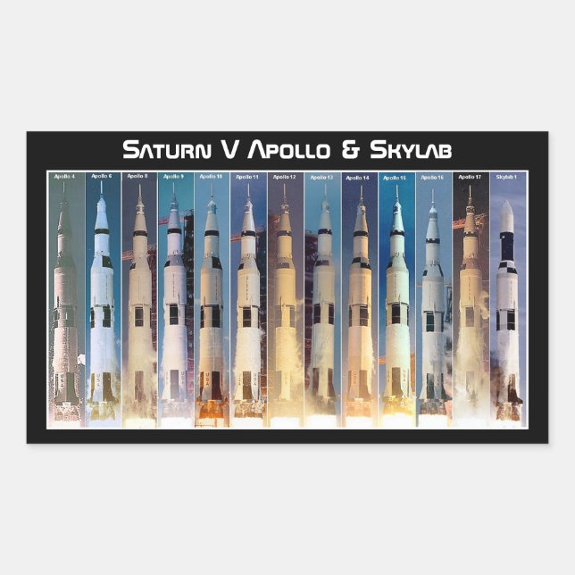 Pegatina Rectangular Lanzamiento del cohete Saturn V Moon (Anverso)