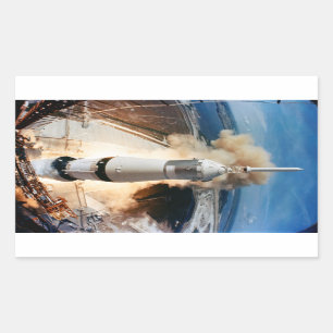 Pegatina Rectangular Lanzamiento del cohete Saturno V de Apolo a la Lun