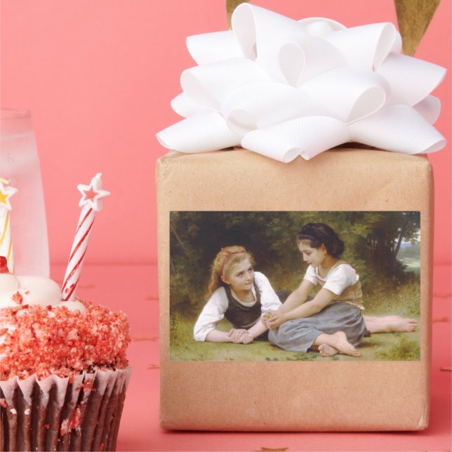 Pegatina Rectangular Las avellanas: jóvenes recolectando avellanas (Fiesta)