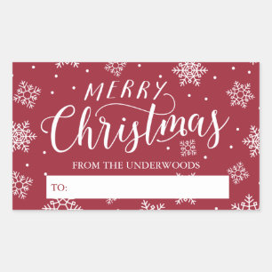 Pegatina Rectangular Las Felices Navidad de las nevadas personalizaron