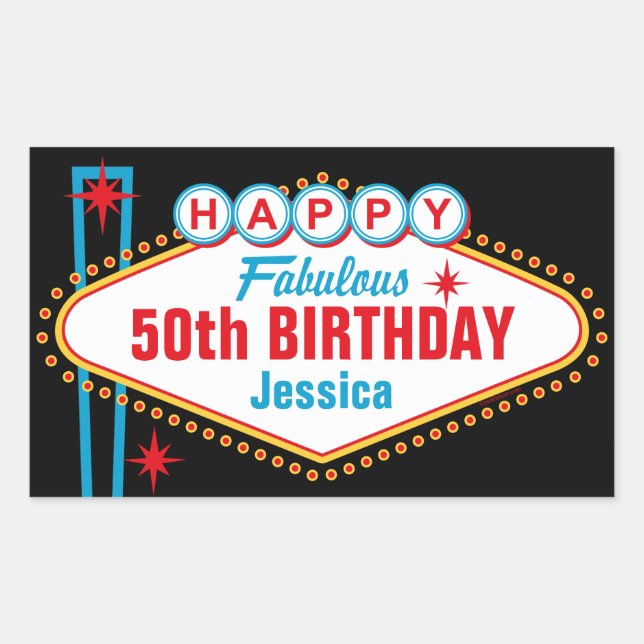 Pegatina Rectangular Las Vegas Personalizado feliz cumpleaños (Anverso)