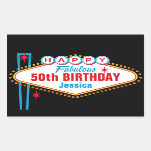 Pegatina Rectangular Las Vegas Personalizado feliz cumpleaños