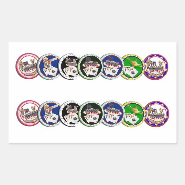 Pegatina Rectangular Las Vegas Poker Chip Rows (Anverso)